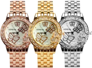 Band Watch Butterfly Rhinestone Womoen Wrist Watch Quartz Dress Watches Wholesale CdyBox incoming wear mischievous 3Pack Ladies Steel 