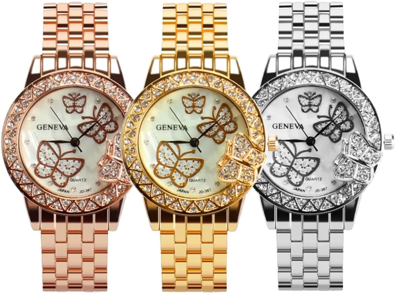 Band Watch Butterfly Rhinestone Womoen Wrist Watch Quartz Dress Watches Wholesale CdyBox incoming wear mischievous 3Pack Ladies Steel 