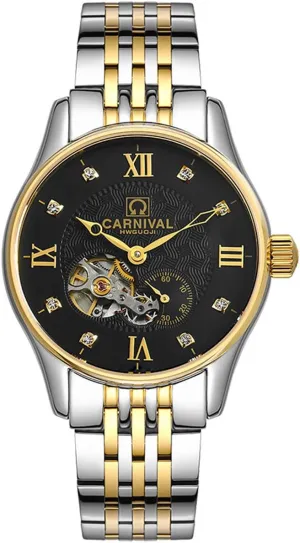 Bands Diamond Skeleton Dial Waterproof Automatic Wrist anomie Watch MASTOP Mens Gold Silver Two Tone Stainless Steel 
