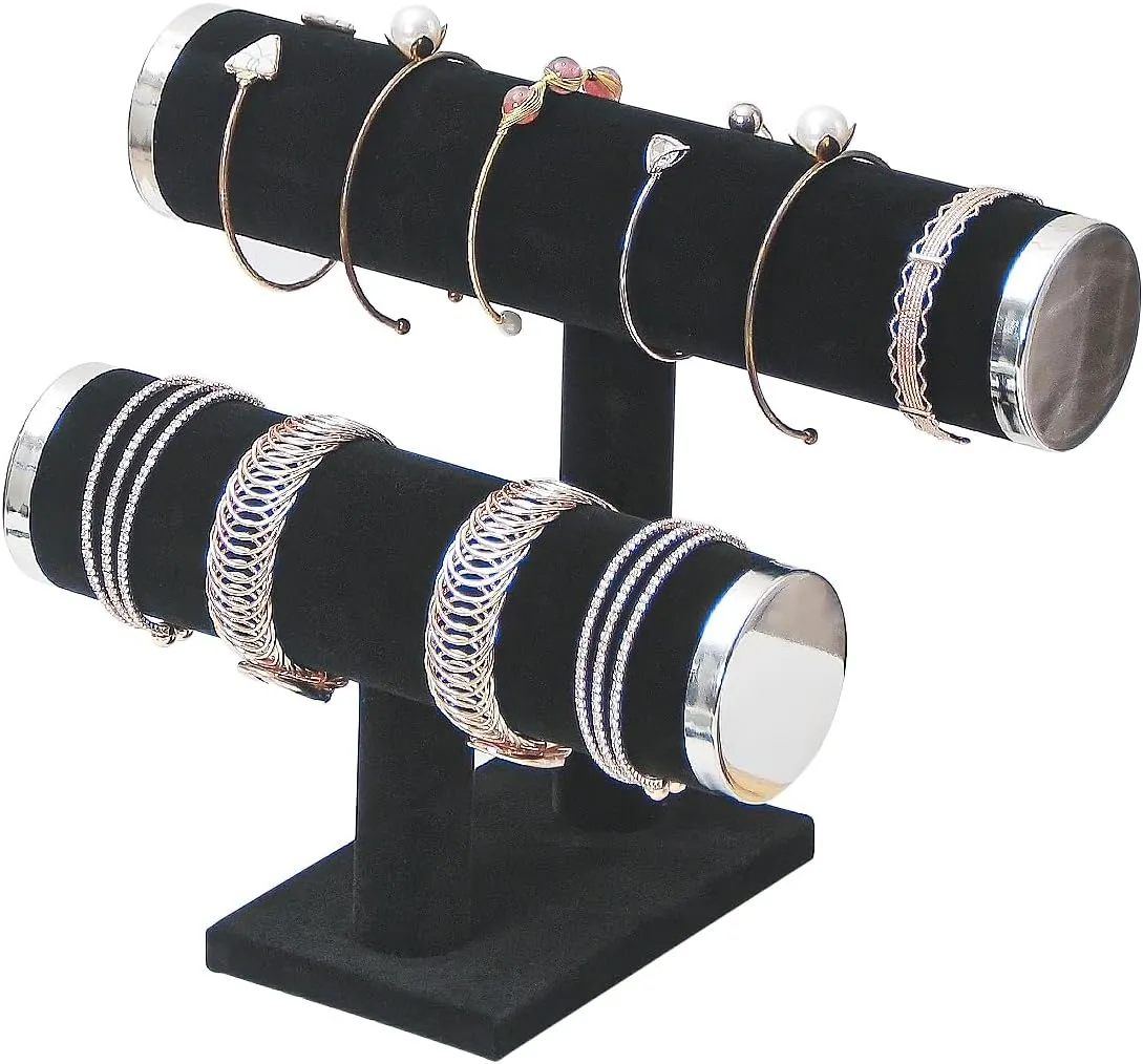 Bangle Watches Display, Velvet Bracelet Jewelry Storage Organizer Rack, Hairband Scrunchie scarcity termination veil impressive knight affluent Show Tower Shop Selling or Home Use (Black) 2 Tier Bracelet Holder Stand, 