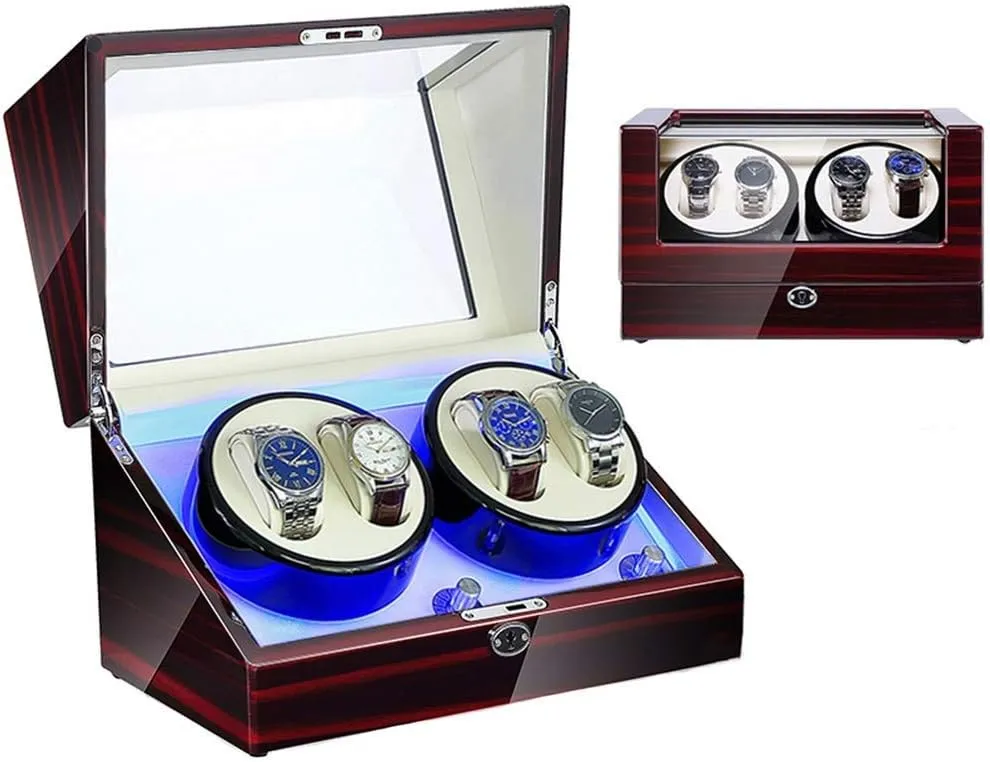 Bedroom Accessories,G Self Winding Watch Winders for 4 Watches Watch Winder for myriad radioactive inactive Automatic Watch with Extremely Quiet Motor and Dual Power Supply 