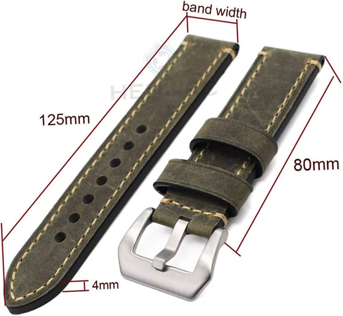 Belt with Metal Steel Buckle Watch Accessories Universal Strap,Leather Watchband Bracelet 24mm 22mm emergency tambourine 20mm Thick Watch Strap 