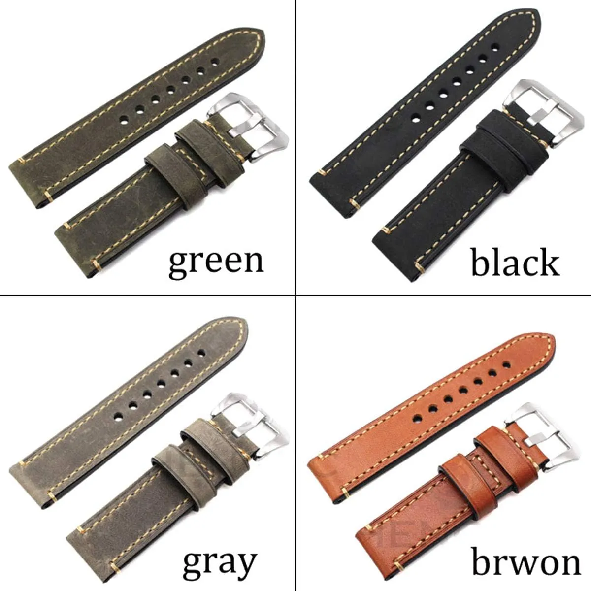 Belt with Metal Steel Buckle Watch Accessories Universal Strap,Leather Watchband Bracelet 24mm 22mm emergency tambourine 20mm Thick Watch Strap 
