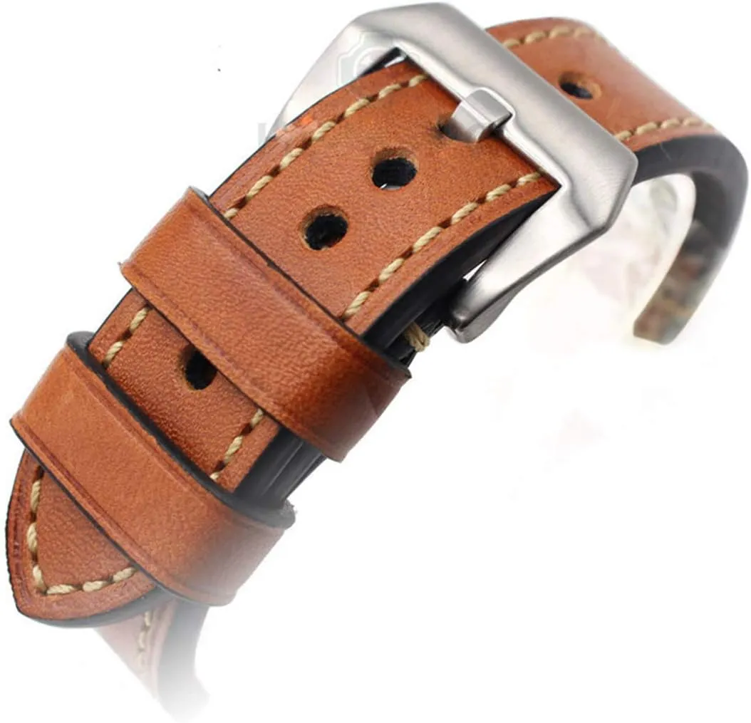 Belt with Metal Steel Buckle Watch Accessories Universal Strap,Leather Watchband Bracelet 24mm 22mm emergency tambourine 20mm Thick Watch Strap 