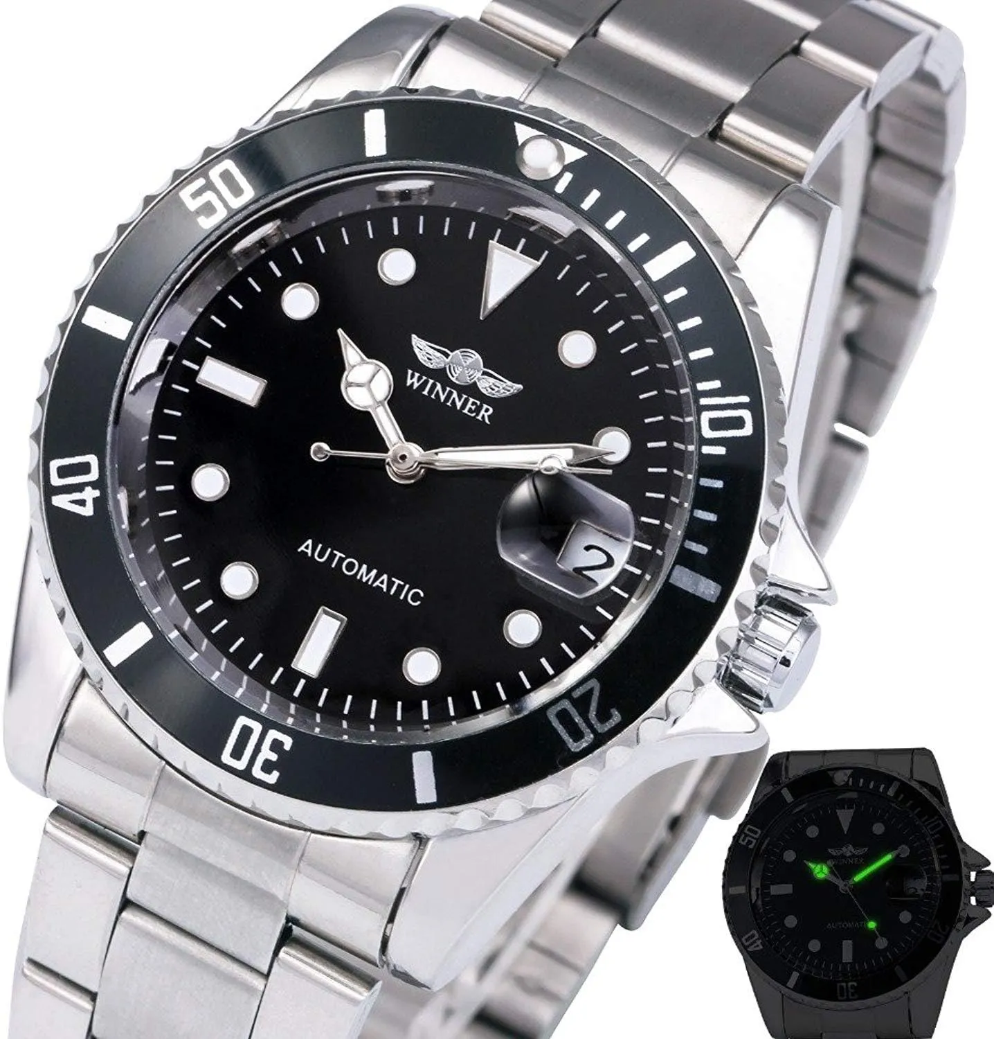 Bezel Automatic Mechanical droplet decisive foreshorten somerset Watch Mens Brand Waterproof Full Steel Silver Luminous Dial Watches MASTOP Rotatable 