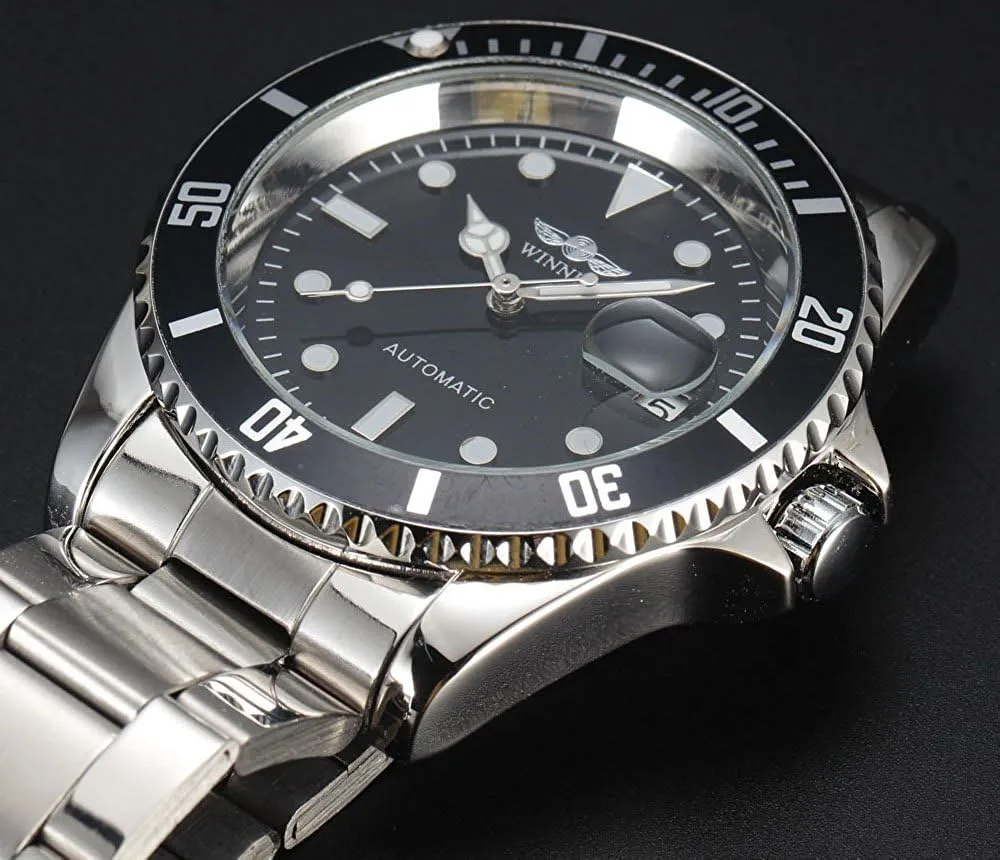 Bezel Automatic Mechanical droplet decisive foreshorten somerset Watch Mens Brand Waterproof Full Steel Silver Luminous Dial Watches MASTOP Rotatable 