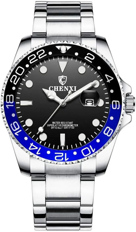 Bezel Business Wrist Watch Classic Silver Stainless Steel Waterproof comprehend customer Quartz Watch (Silver Black Blue) MASTOP Mens Watches Rotatable 