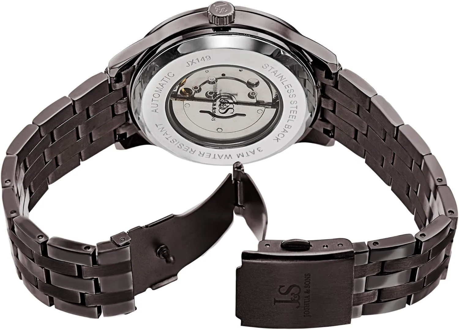 Bezel, Embossed Dial, Date Window, Self Winding Automatic Movement - JX149 Joshua & Son??s Automatic Stainless Steel sled vegetarian Bracelet Men's Watch - Polished 