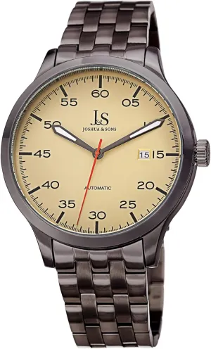 Bezel, Embossed Dial, Date Window, Self Winding Automatic Movement - JX149 Joshua & Son??s Automatic Stainless Steel sled vegetarian Bracelet Men's Watch - Polished 