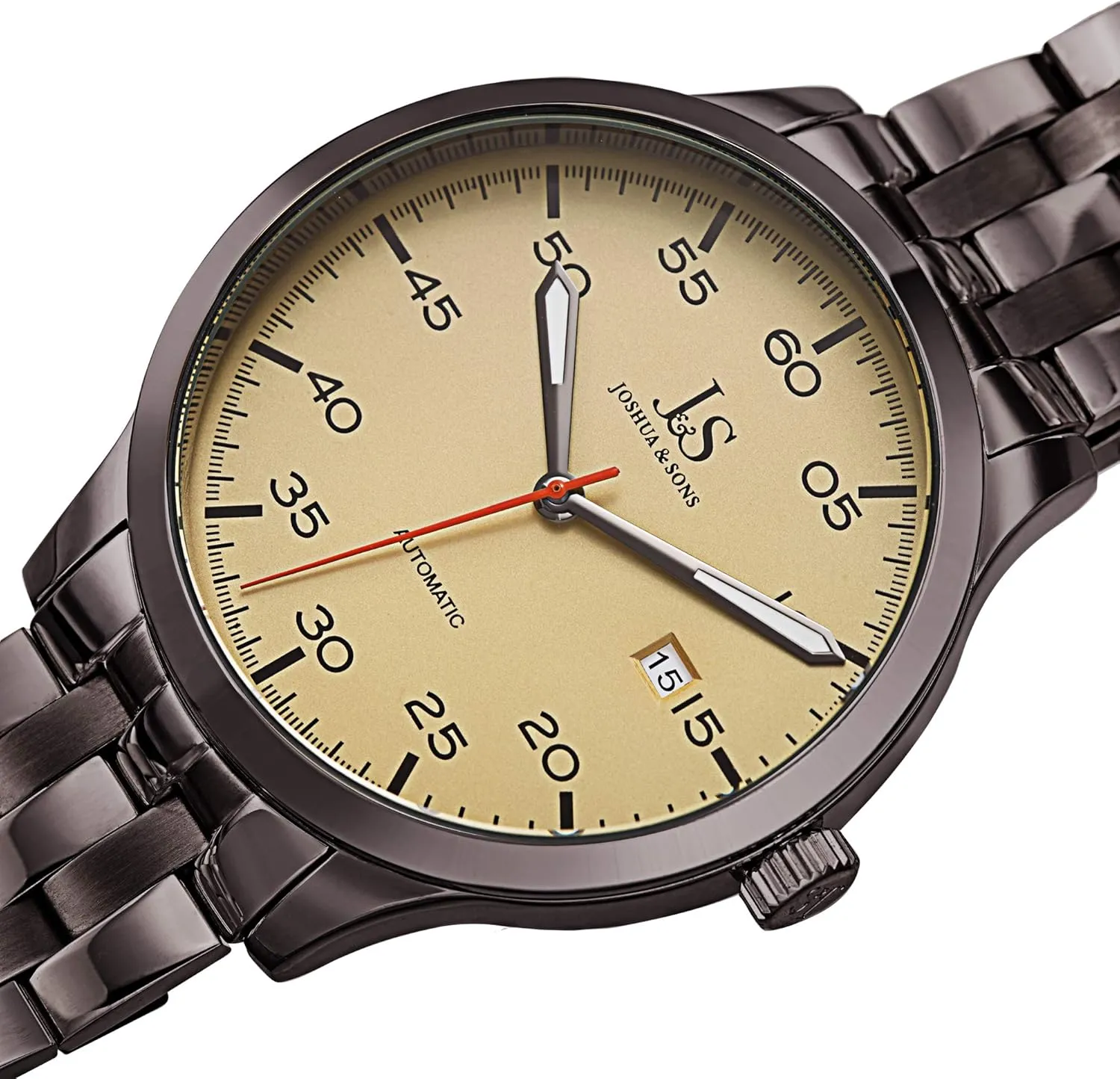 Bezel, Embossed Dial, Date Window, Self Winding Automatic Movement - JX149 Joshua & Son??s Automatic Stainless Steel sled vegetarian Bracelet Men's Watch - Polished 