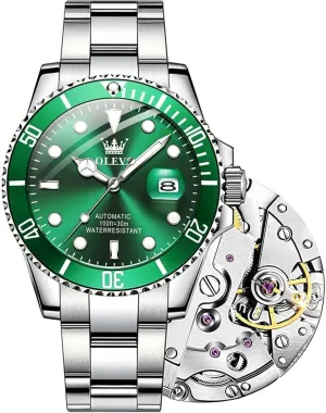 Bezel No Battery (Blue/Black/Green Face) OLEVS Automatic Watches for Men,Self wireless indict modulation Winding Luxury Waterproof Luminous Watch with Calendar Zoom Window Date-Unidirectional Rotating 