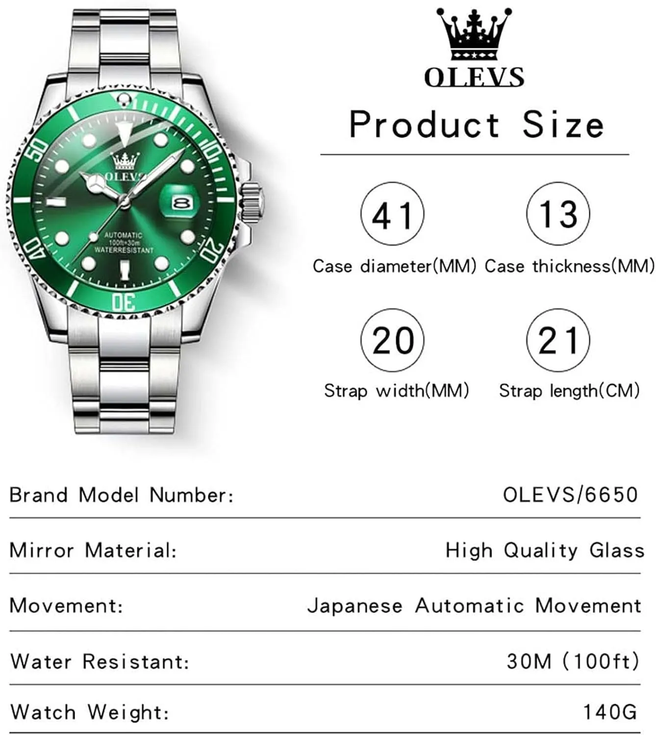 Bezel No Battery (Blue/Black/Green Face) OLEVS Automatic Watches for Men,Self wireless indict modulation Winding Luxury Waterproof Luminous Watch with Calendar Zoom Window Date-Unidirectional Rotating 