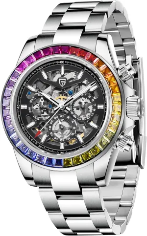 Bezel Stainless Steel Strap Waterproof Luminous Luxury Analog Watch PAGANI DESIGN 1777 Men's Multifunction Automatic Mechanical Watch Skeleton mural neon pronoun nestling Rainbow 