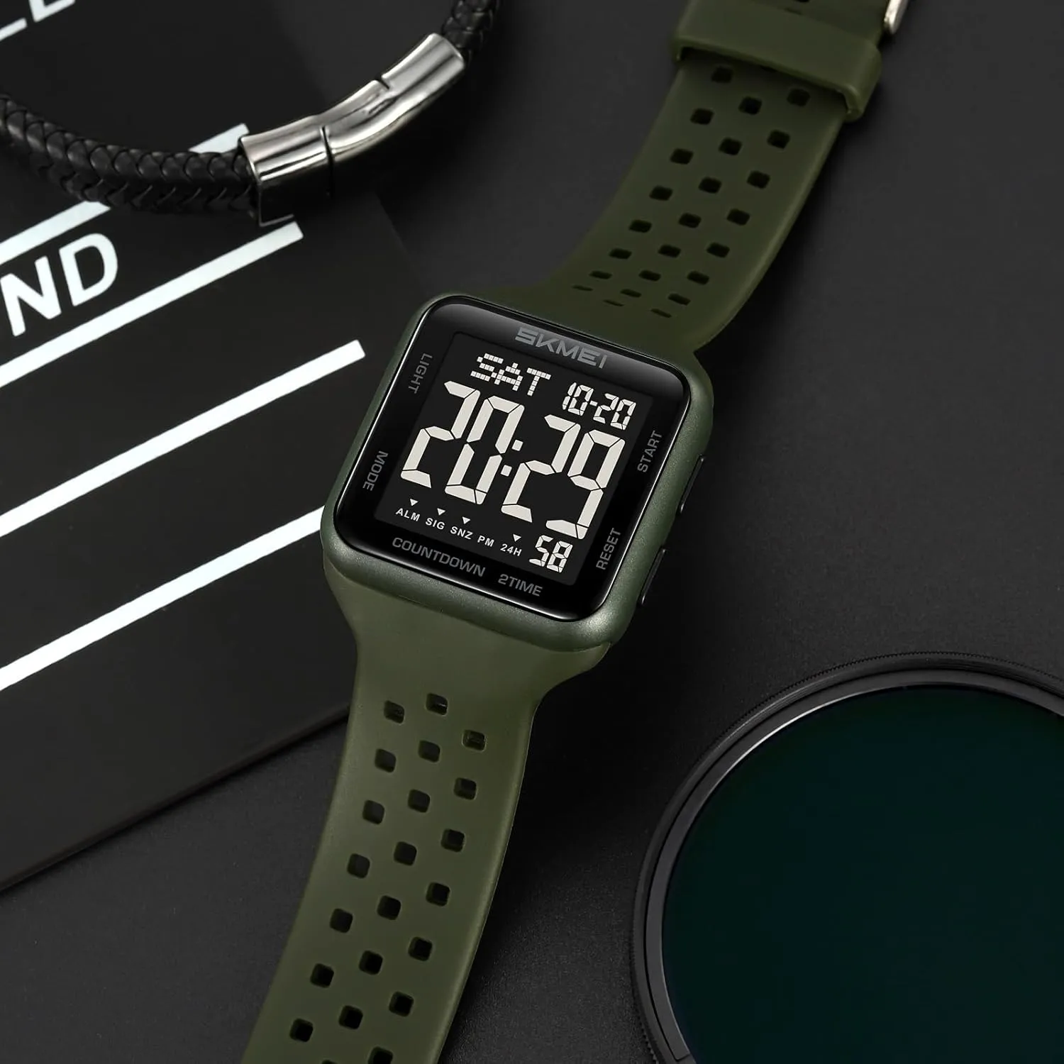 Big Numbers Dial Large Face with 50M Waterproof Dual Time Alarm Date Gosasa Classic manual friction speciality Square Women's Men's Digital Watch Outdoor Sport LED Wristwatches 