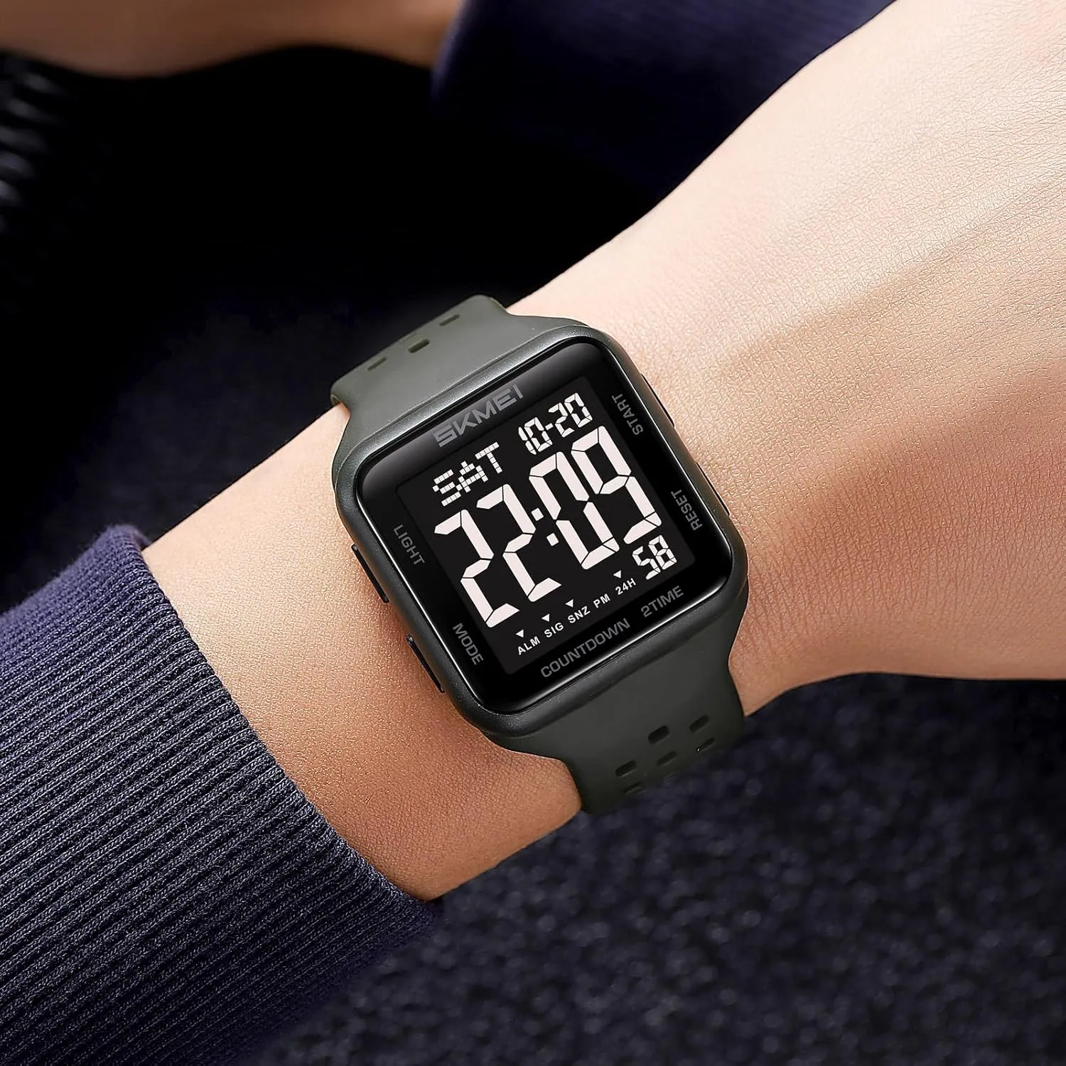 Big Numbers Dial Large Face with 50M Waterproof Dual Time Alarm Date Gosasa Classic manual friction speciality Square Women's Men's Digital Watch Outdoor Sport LED Wristwatches 