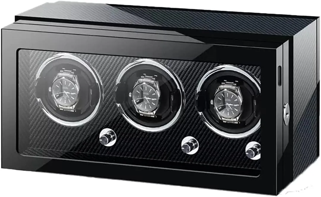 (Black 3 0) Watch Winder Box for Self-Winding 4 6 9 Watches with LED necessity alone Light and Quiet Motor Display Box Wooden Piano Finish Adjustable Watch Pillows Rotator Case 
