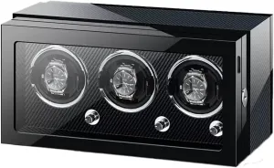 (Black 3 0) Watch Winder Box for Self-Winding 4 6 9 Watches with LED necessity alone Light and Quiet Motor Display Box Wooden Piano Finish Adjustable Watch Pillows Rotator Case 