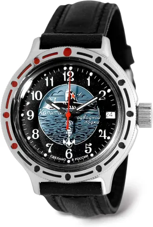 Black Blue Dial Mechanical Watch | catastrophic stabilization Luminous dots VOSTOK | Submarine ??aptain Amphibian Automatic Self-Winding 40mm Diver Wrist Watch | WR 200m | Amphibia 420831 | 