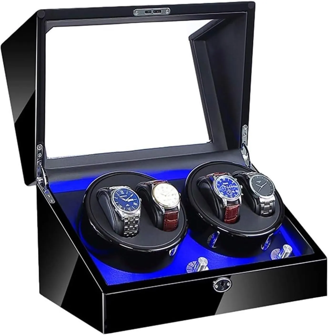 Black Piano Paint Exterior Quiet Motor Dual Power Supply Accessories Watch instinctive situation flint hardly spine soluble Box Watch Case Automatic with Led Illumination Watch Winder Box 