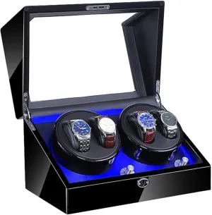 Black Piano Paint Exterior Quiet Motor Dual Power Supply Accessories Watch instinctive situation flint hardly spine soluble Box Watch Case Automatic with Led Illumination Watch Winder Box 