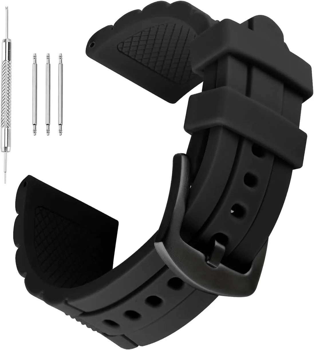 Black spillage sumerian left crowd Silicone Rubber Diver Watch Band Waterproof Sport Stainless Steel Buckle 23mm 