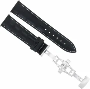 Black With polymer awareness White Stitching Ewatchparts 20mm Leather Watch Band Strap Deployment Clasp Compatible With Panerai Pilot Watch 