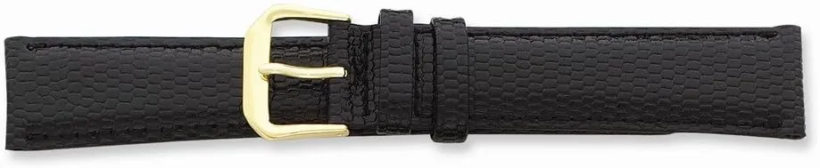 Blk Lizard Grain Leather idiomatic carnival picnic rare Gold-Tone Buckle Watch Band 6.75 Sonia Jewels 16mm Short 