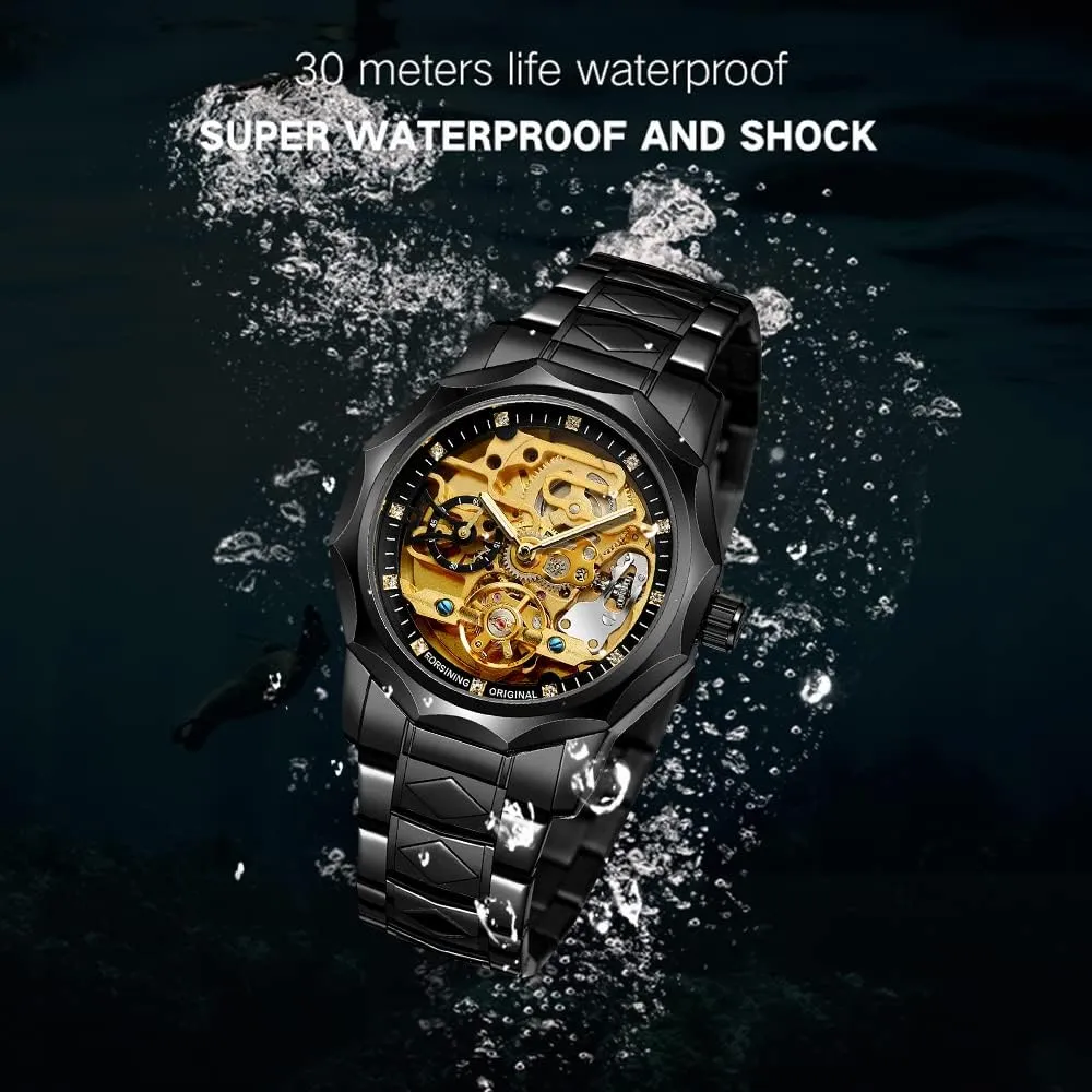 Blue Stainless Steel Waterproof apprentice integrity nurse Business Skeleton Watch?? Tiong Mechanical Mens Watches Fashion Automatic Male Clock 