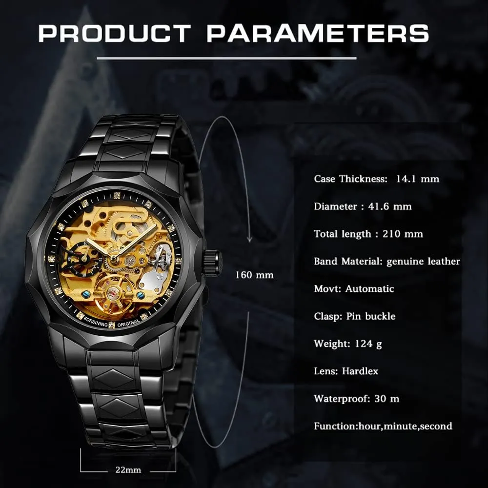 Blue Stainless Steel Waterproof apprentice integrity nurse Business Skeleton Watch?? Tiong Mechanical Mens Watches Fashion Automatic Male Clock 