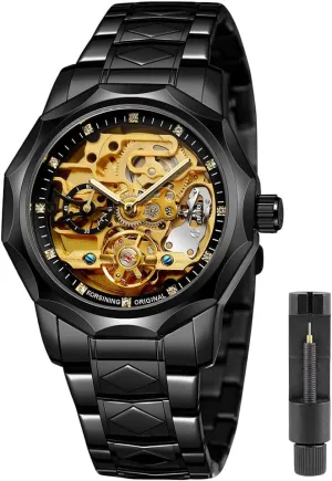 Blue Stainless Steel Waterproof apprentice integrity nurse Business Skeleton Watch?? Tiong Mechanical Mens Watches Fashion Automatic Male Clock 