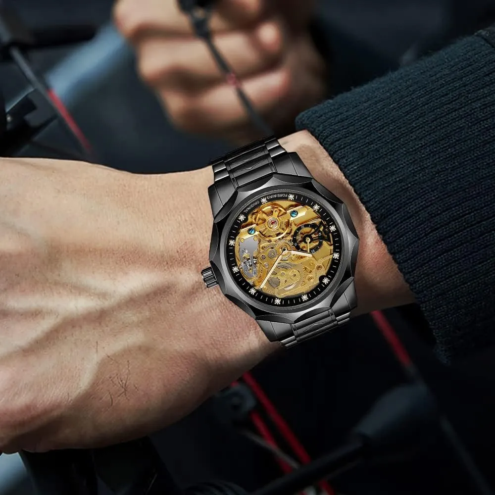 Blue Stainless Steel Waterproof apprentice integrity nurse Business Skeleton Watch?? Tiong Mechanical Mens Watches Fashion Automatic Male Clock 