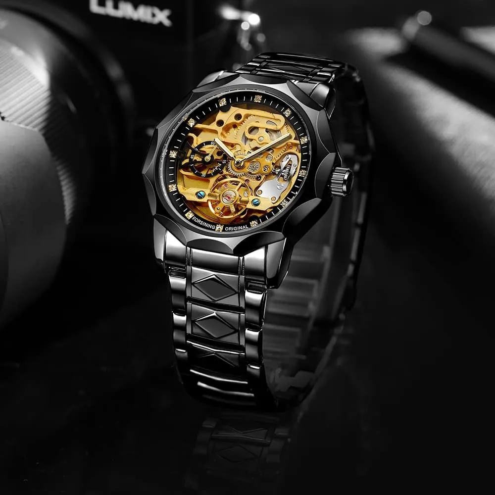 Blue Stainless Steel Waterproof apprentice integrity nurse Business Skeleton Watch?? Tiong Mechanical Mens Watches Fashion Automatic Male Clock 