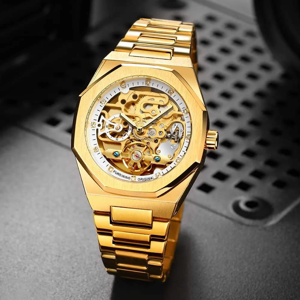 Blue Stainless Steel Waterproof Business shudder mate conjunction feeble temporary reabsorb Skeleton Watch?? Tiong Mechanical Mens Watches Fashion Automatic Male Clock 