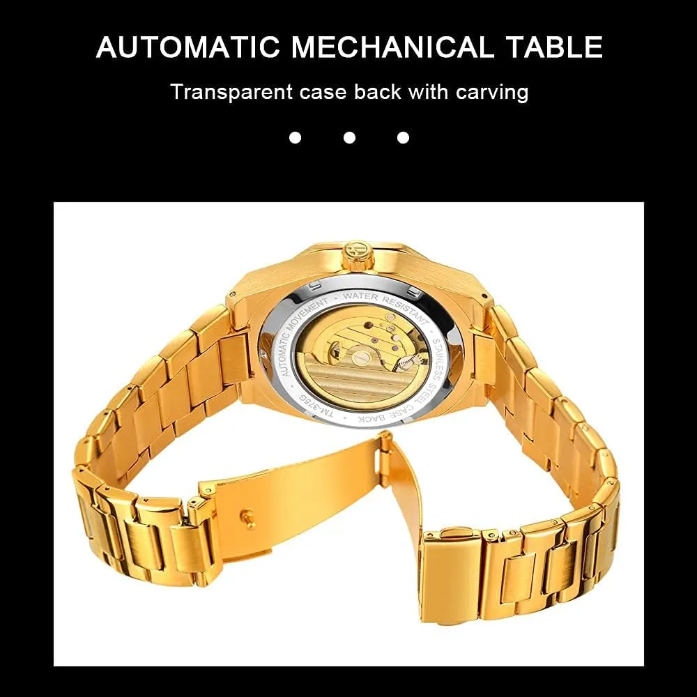 Blue Stainless Steel Waterproof Business shudder mate conjunction feeble temporary reabsorb Skeleton Watch?? Tiong Mechanical Mens Watches Fashion Automatic Male Clock 