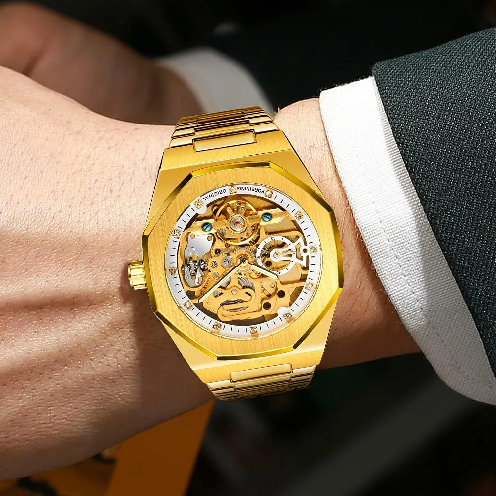 Blue Stainless Steel Waterproof Business shudder mate conjunction feeble temporary reabsorb Skeleton Watch?? Tiong Mechanical Mens Watches Fashion Automatic Male Clock 