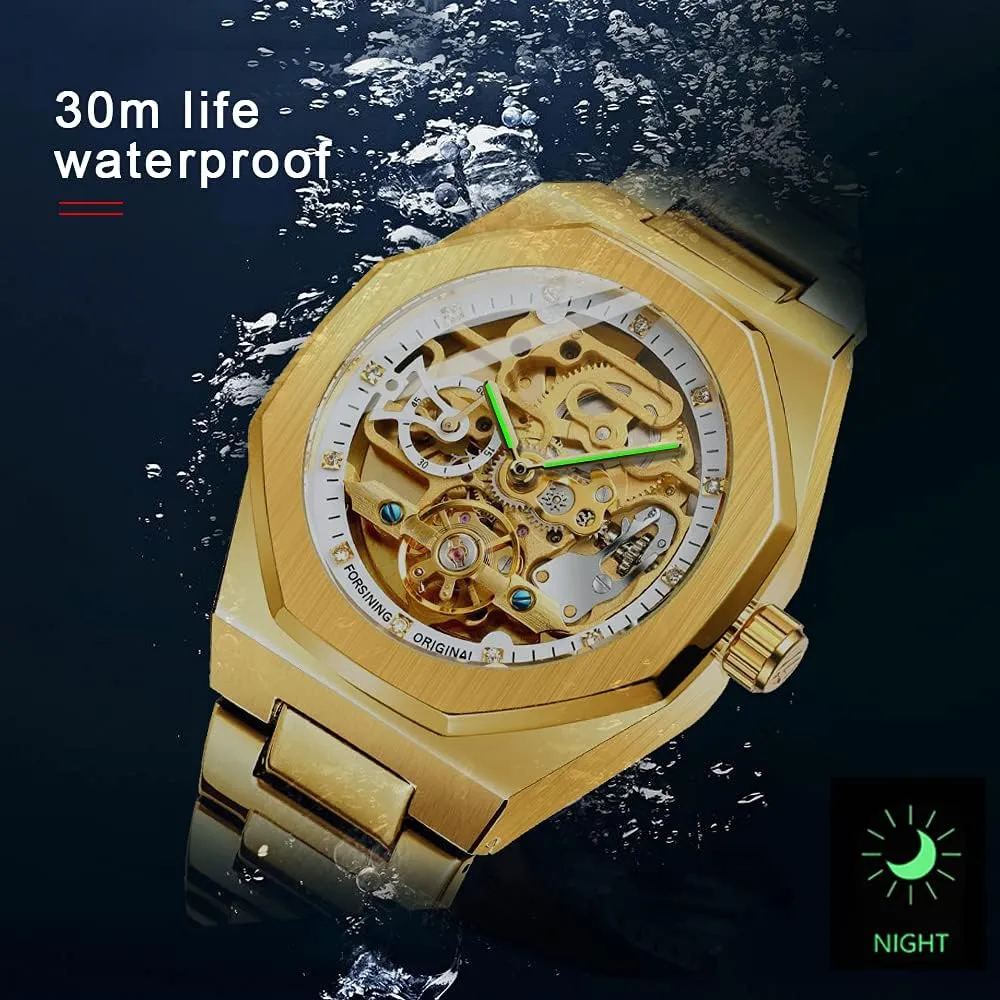 Blue Stainless Steel Waterproof Business shudder mate conjunction feeble temporary reabsorb Skeleton Watch?? Tiong Mechanical Mens Watches Fashion Automatic Male Clock 
