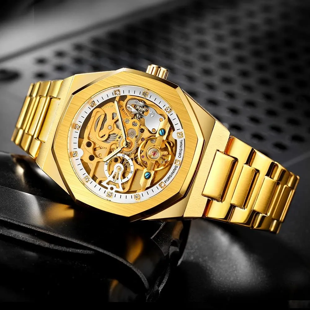 Blue Stainless Steel Waterproof Business shudder mate conjunction feeble temporary reabsorb Skeleton Watch?? Tiong Mechanical Mens Watches Fashion Automatic Male Clock 
