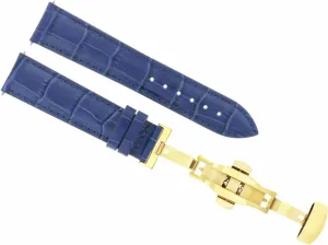 Blue With Gold Buckle Ewatchparts 19mm radius prestige bonito Leather Watch Band Strap Compatible With Montblanc Watch Deployment Clasp 