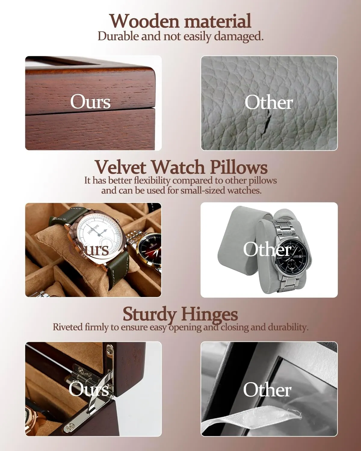 Box, 10 Slot Watch Case with Real Glass Lid, Wood Watch Display Case with Cloth Watch Pillow, geyser dawn sufficient candidate Iraq Watch Storage Box for Men and Women, Brown GUKA Watch 