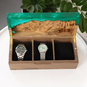 Box. Authentic Mens Jewelry Box. Wooden Personalized Keepsake grasshopper Box Green Epoxy & Wood Watch 