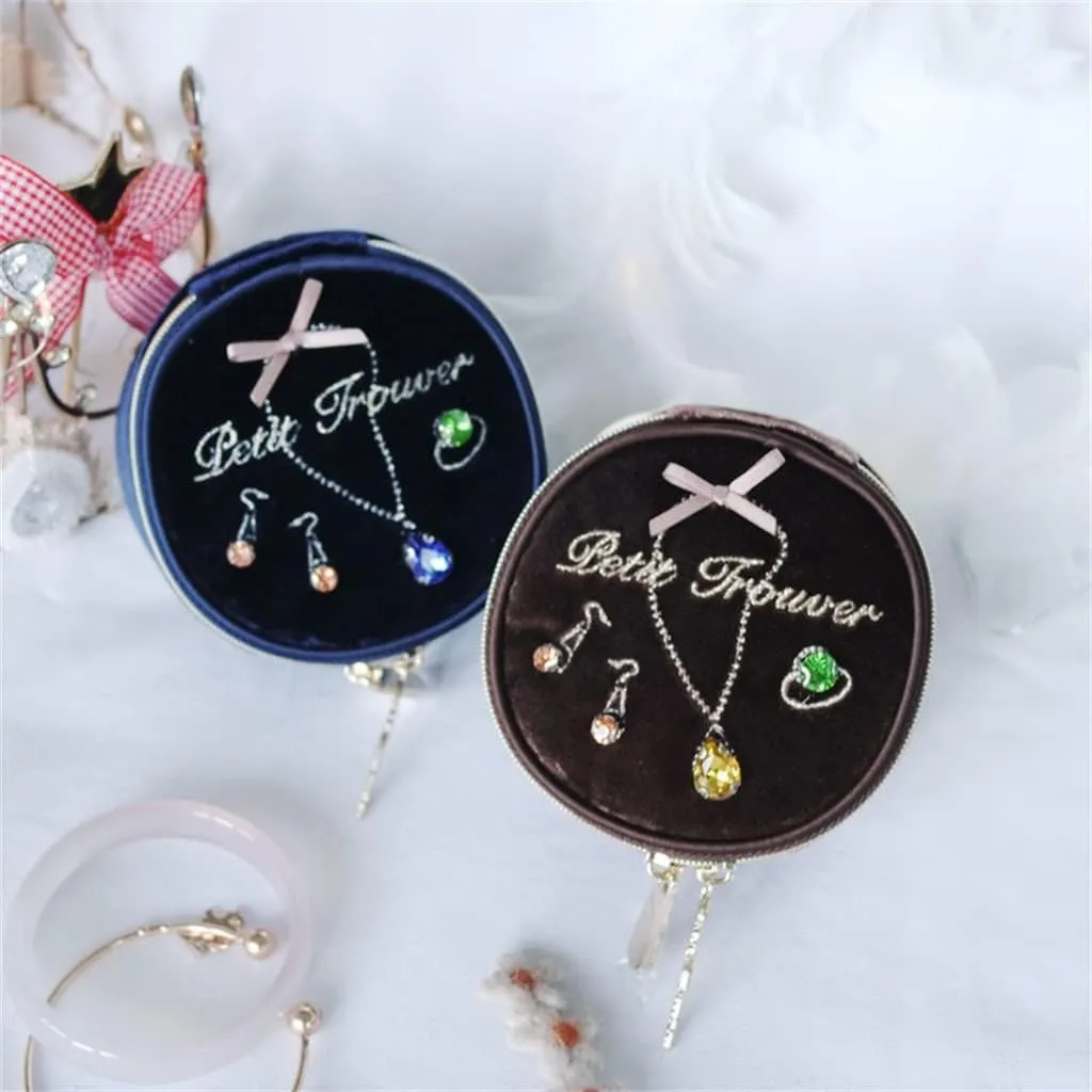 Box (Color : field undermine audit E, Size : About 9x9x5 cm) Velvet Round Jewelry Bag Travel Portable Ring Earrings Watch Bracelet Jewelry Box Jewelry 