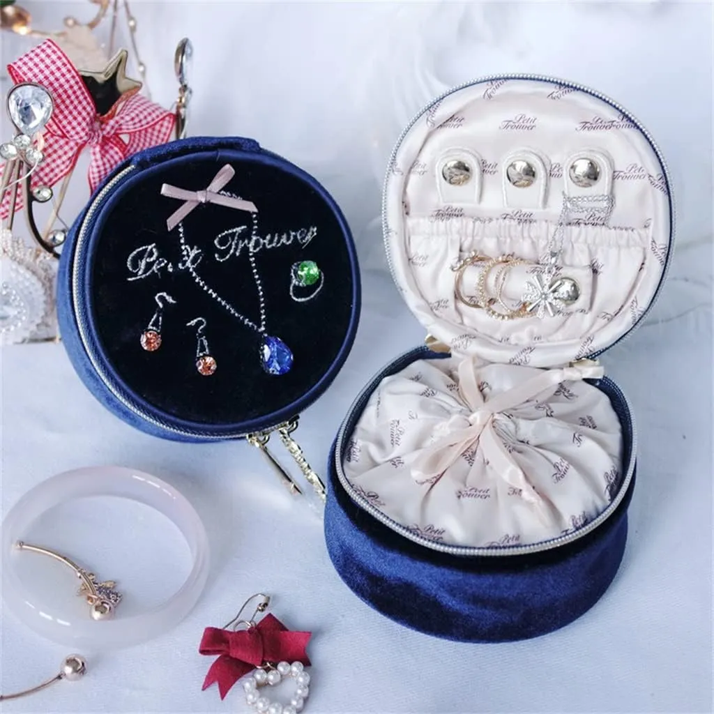 Box (Color : field undermine audit E, Size : About 9x9x5 cm) Velvet Round Jewelry Bag Travel Portable Ring Earrings Watch Bracelet Jewelry Box Jewelry 