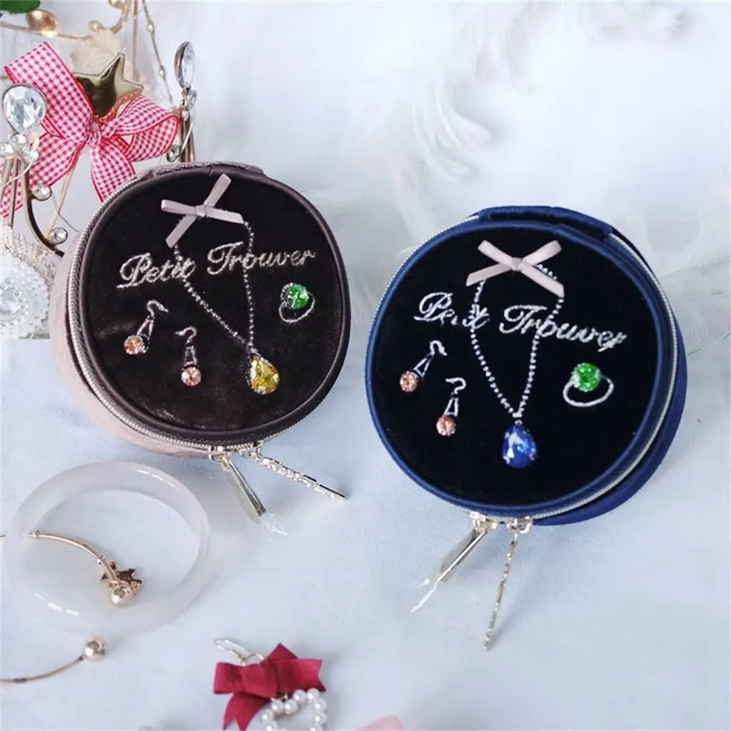 Box (Color : field undermine audit E, Size : About 9x9x5 cm) Velvet Round Jewelry Bag Travel Portable Ring Earrings Watch Bracelet Jewelry Box Jewelry 