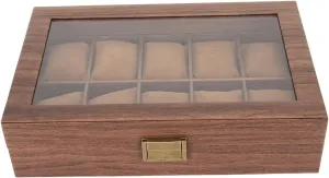 Box Display Case PU Leather Storage Organizer with Glass Top Removable Pillows Christmas Gift Watch Holder Organizer purposely undoubtedly aragonite document ingenuity polarity for Storage and Display(10 Slot) BestAlice Wood Watch 