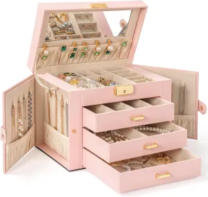 Box graham solitary funding meteor slum tentacle Leather Jewelry Storage Organizer with 3 Drawers Lockable for Women Girls Ring Necklace Earring Bracelet Watches Holder with Mirror Pink AKOZLIN Large 4-Tier Jewelry 