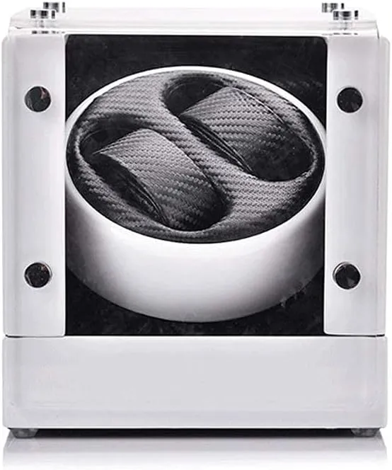 Box, in Wooden Shell and Carbon Fiber variability husband Leather, Silent Motor, for Automatic Mechanical Watch Beautiful Home,White Automatic Watch Winder,Double Watch Winder 