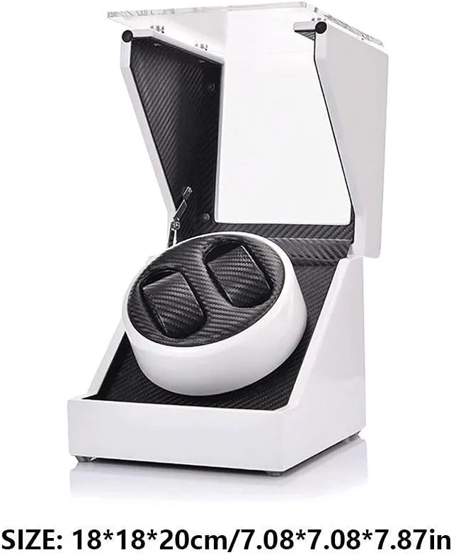 Box, in Wooden Shell and Carbon Fiber variability husband Leather, Silent Motor, for Automatic Mechanical Watch Beautiful Home,White Automatic Watch Winder,Double Watch Winder 