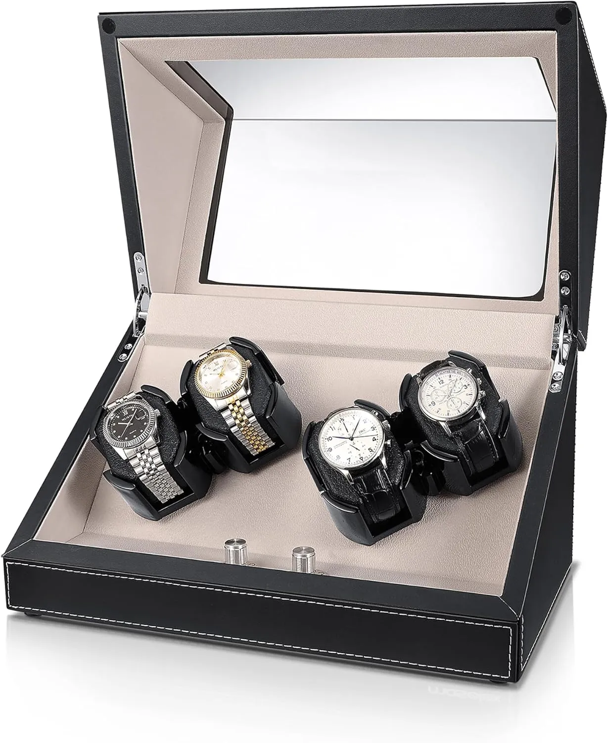 Box Rotating Display Case with mussel Quiet Motor, for Men and Women Watch Winder for 4 Watches, Automatic Watch Winders 