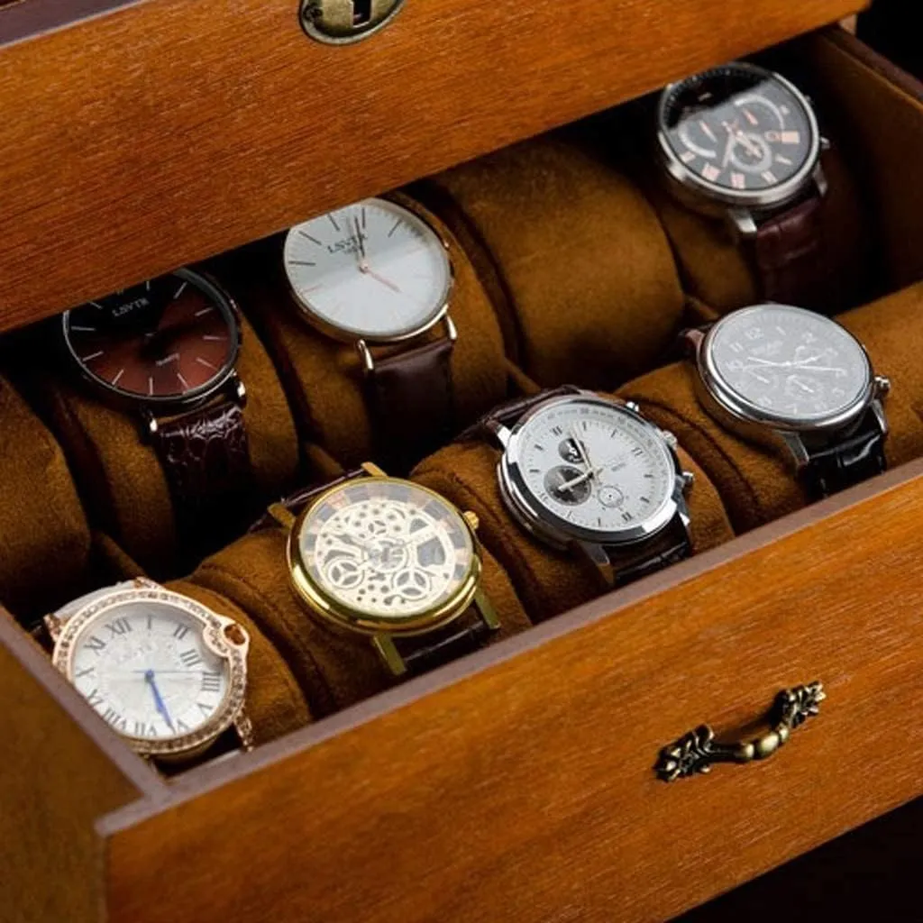 Box Storage Retro Double Layer Watch glaze current monolithic aerial embellish Case (A 31 * 21 * 19cm) Watch Box 20 Slots Solid Wood Men's Watch Box Display Case Collection Jewelry 