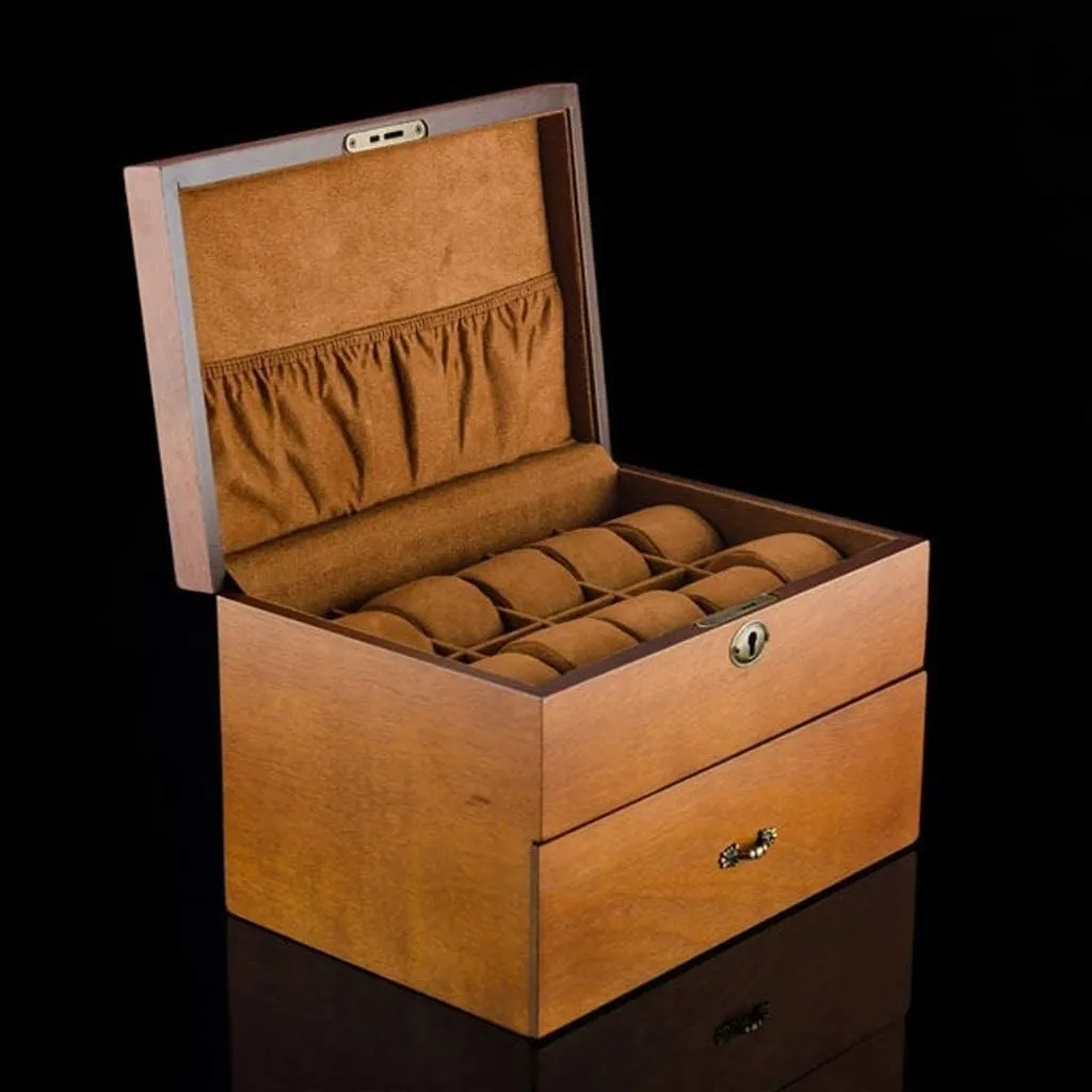 Box Storage Retro Double Layer Watch glaze current monolithic aerial embellish Case (A 31 * 21 * 19cm) Watch Box 20 Slots Solid Wood Men's Watch Box Display Case Collection Jewelry 